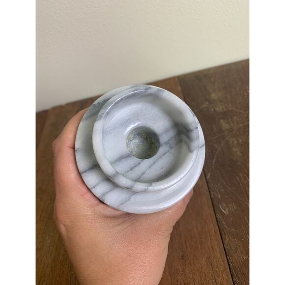 Vintage White Gray Veined Solid Marble Convertible Column Candle Holder Italy - Picture 5 of 6